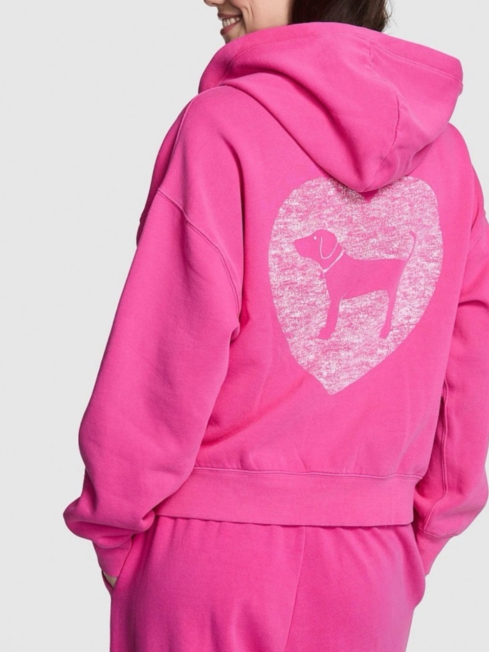 PINK Campus Fleece™ Full-Zip Hoodie Pink Fire Puppy Day  🐶 🔥 Y2K NWT! -large